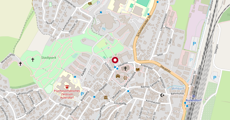 Karte: Hofgarten Aulendorf, Hauptstraße 30 — Markierung am Schlossplatz.